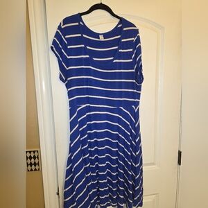 Stretch blue striped sundress, fit and flare